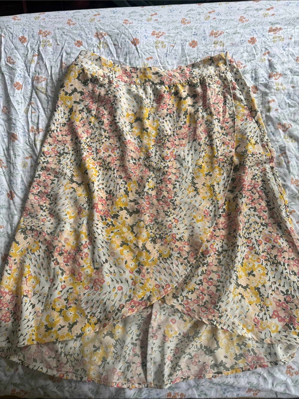 LOFT Floral High-Low Wrap Skirt in Yellow, Pink & Cream